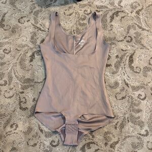 Tan Sculpting Bodysuit with Hook Closure